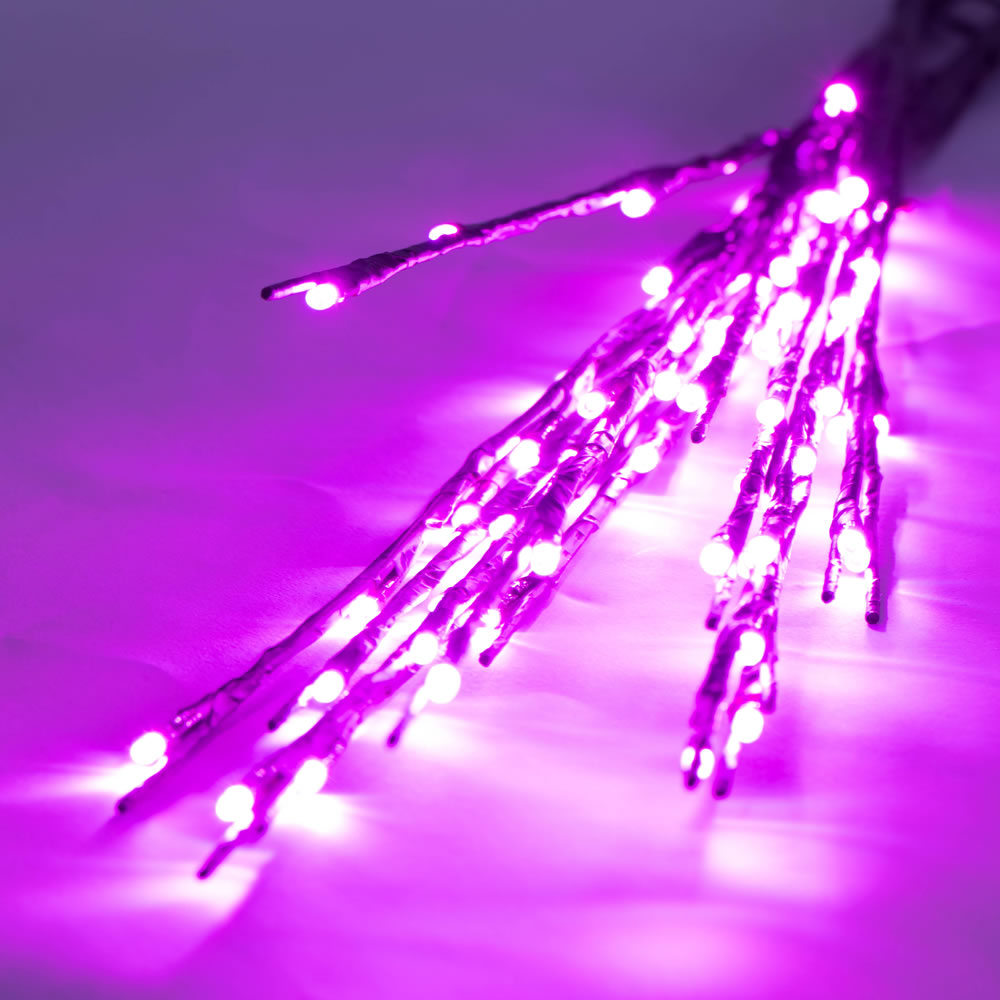 60 LED 5MM Wide Angle Pink Twig Lights Brown Wire - 3 per Set