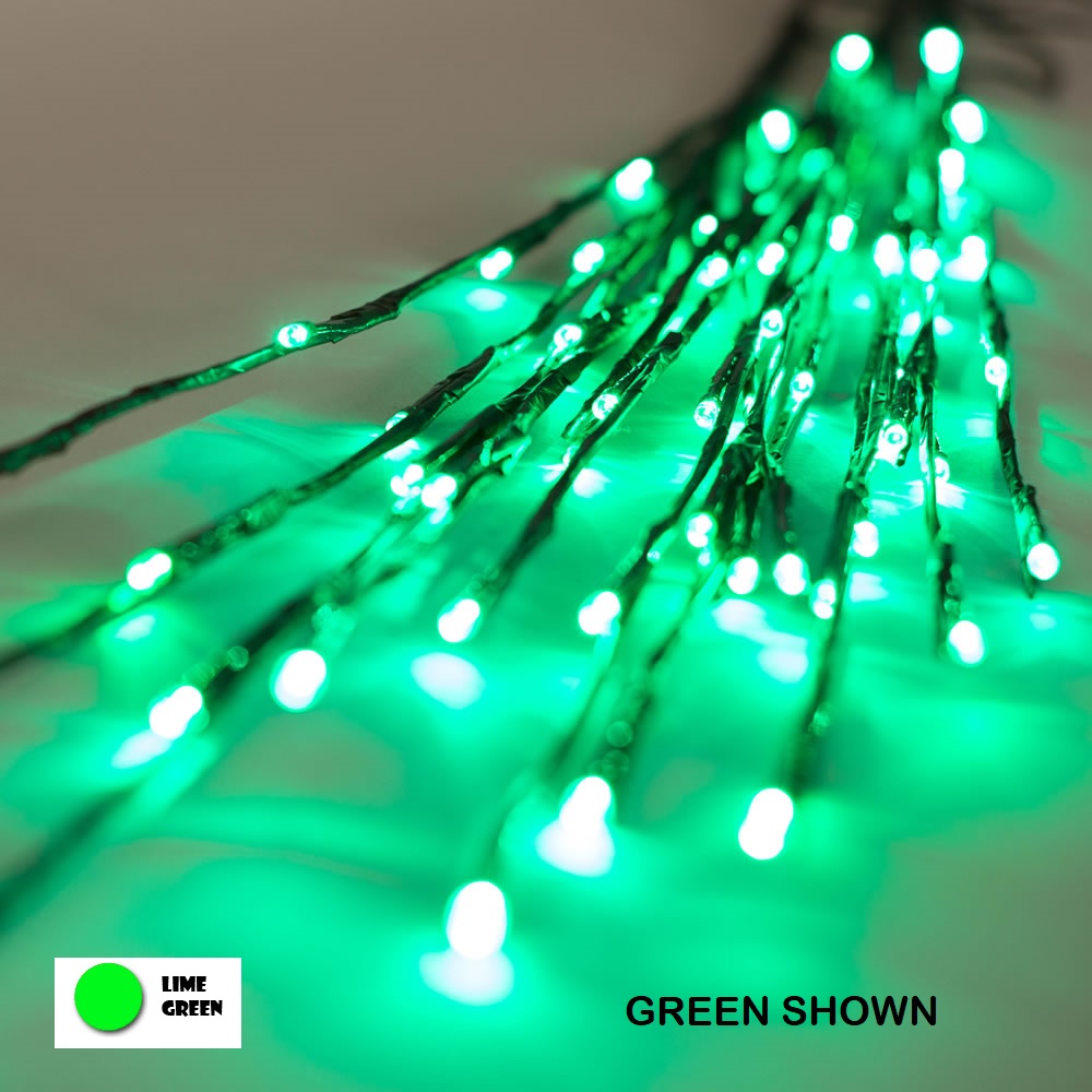 60 LED 5MM Wide Angle Lime Green Halloween Twig Lights Brown Wire - 3 per Set