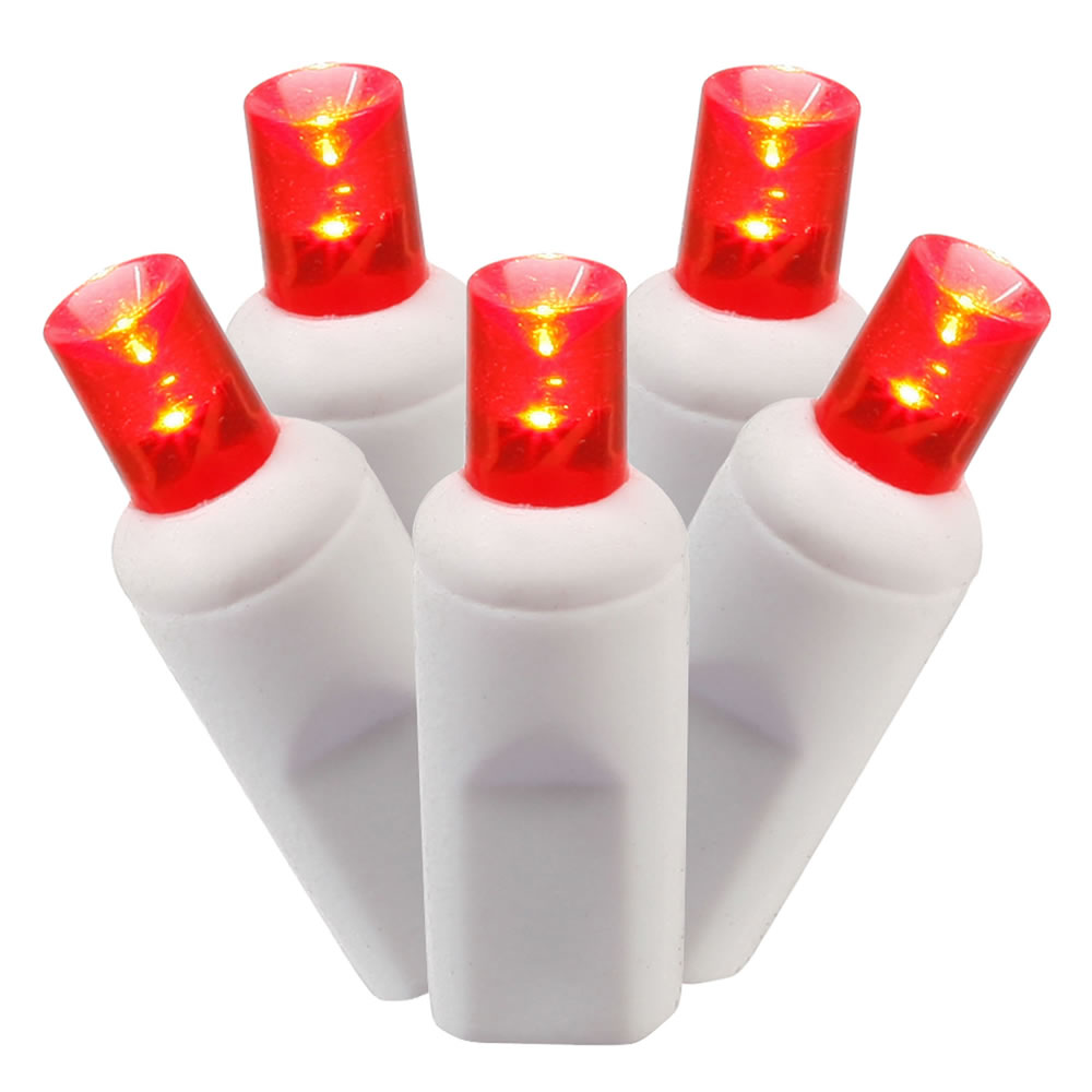 100 Commercial Grade LED 5MM Wide Angle Polka Dot Red String Light Set White Wire Polybag