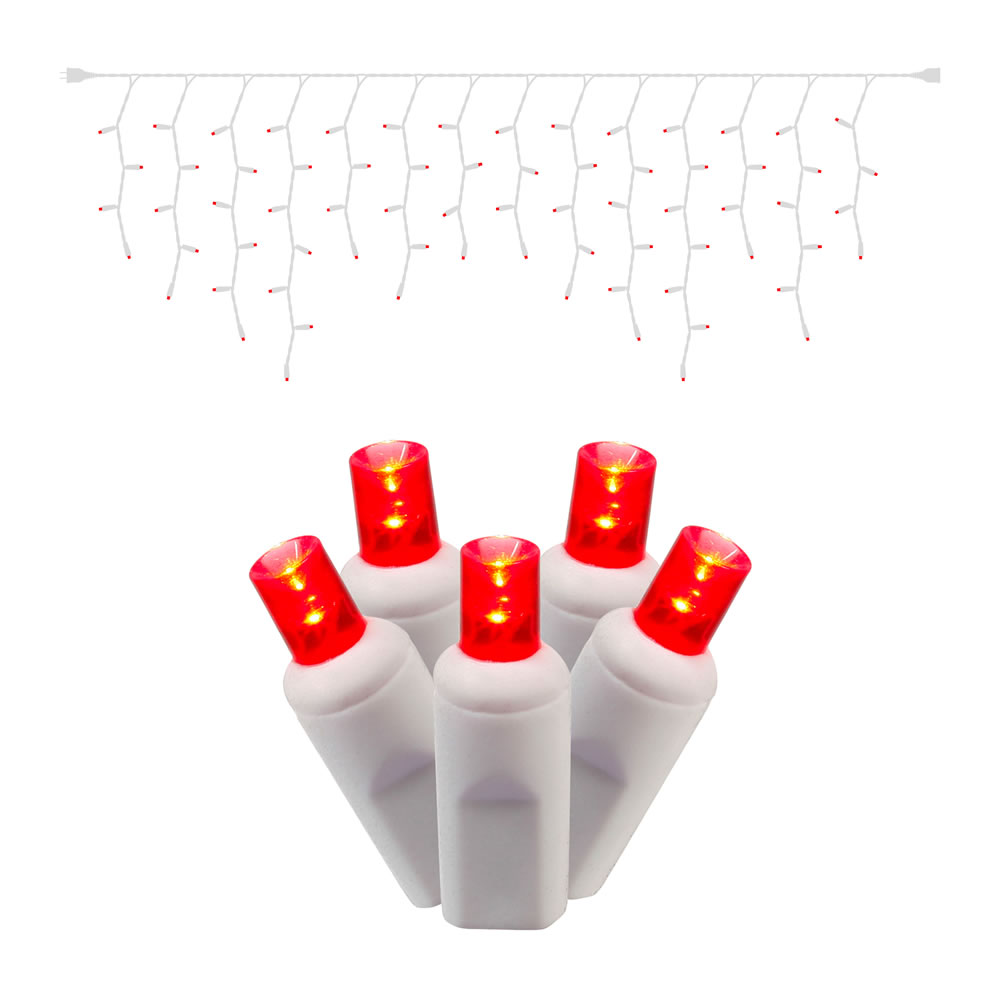 70 LED 5MM Wide Angle Polka Dot Red Icicle Light Set 3.5 Inch Bulb Spacing White Wire