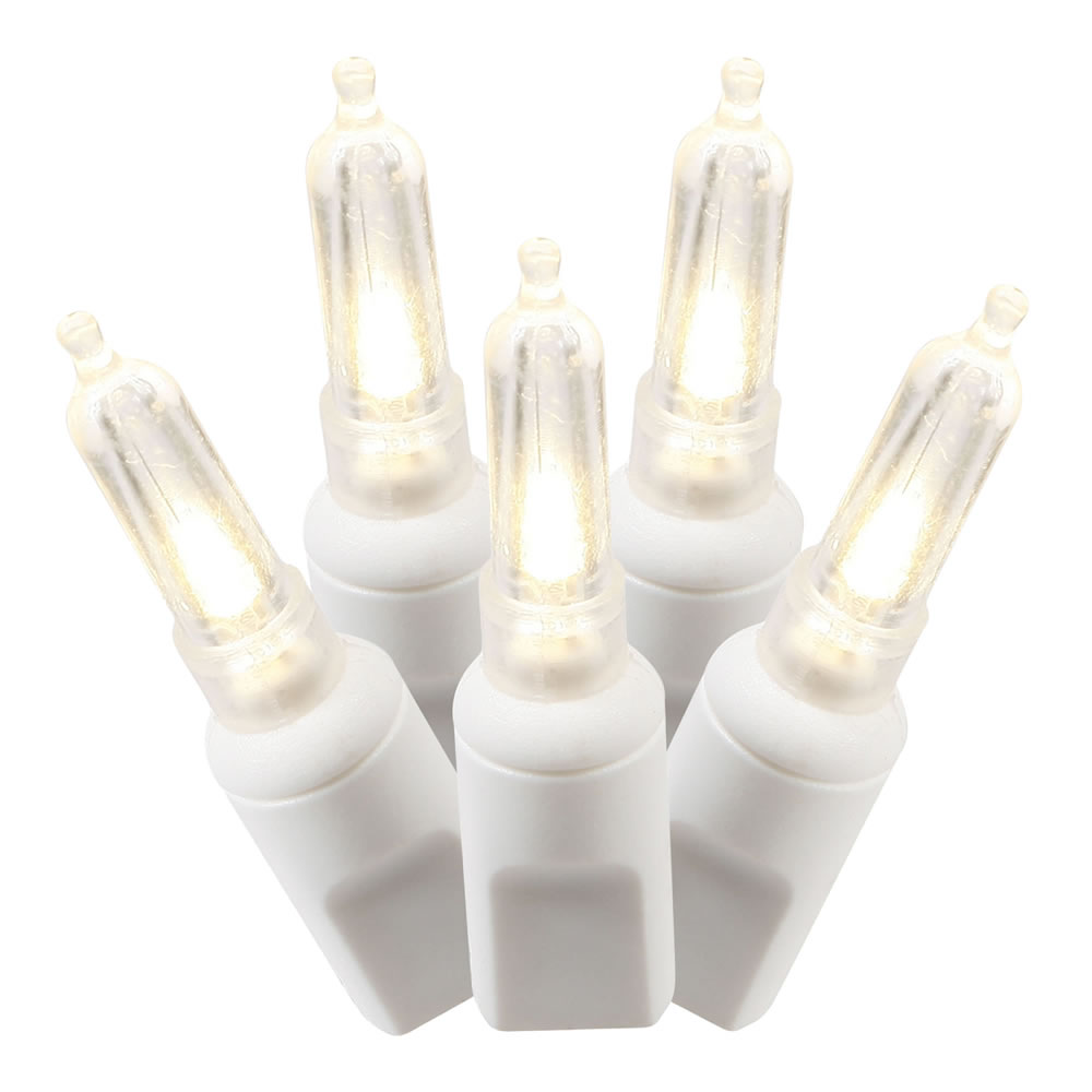 50 Commercial Grade LED Italian M5 Smooth Warm White String Mini Light Set White Wire
