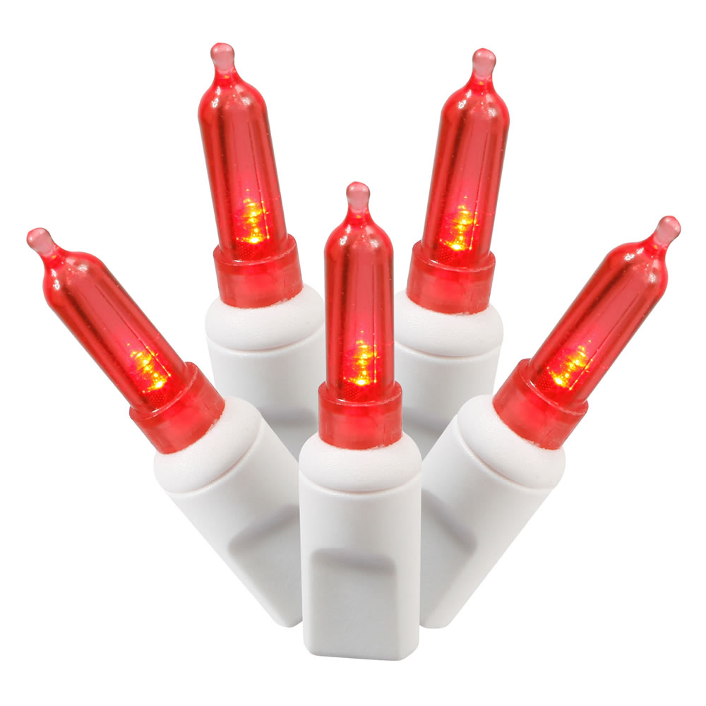 50 Commercial Grade LED Italian M5 Smooth Red Valentine String Mini Light Set White Wire