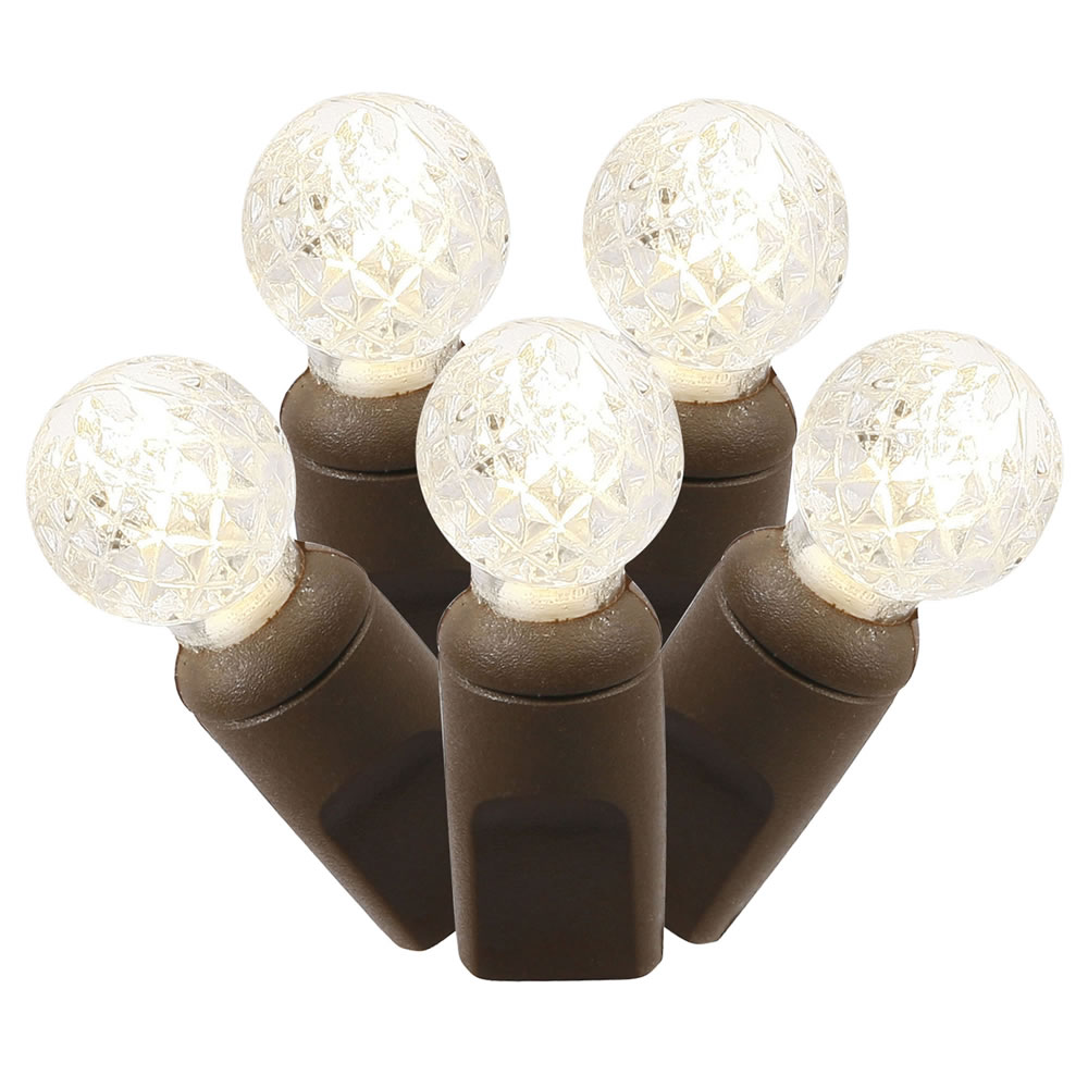100 Commercial Grade LED G12 Faceted Berry Warm White String Light Set 4 Inch Bulb Spacing Brown Wire