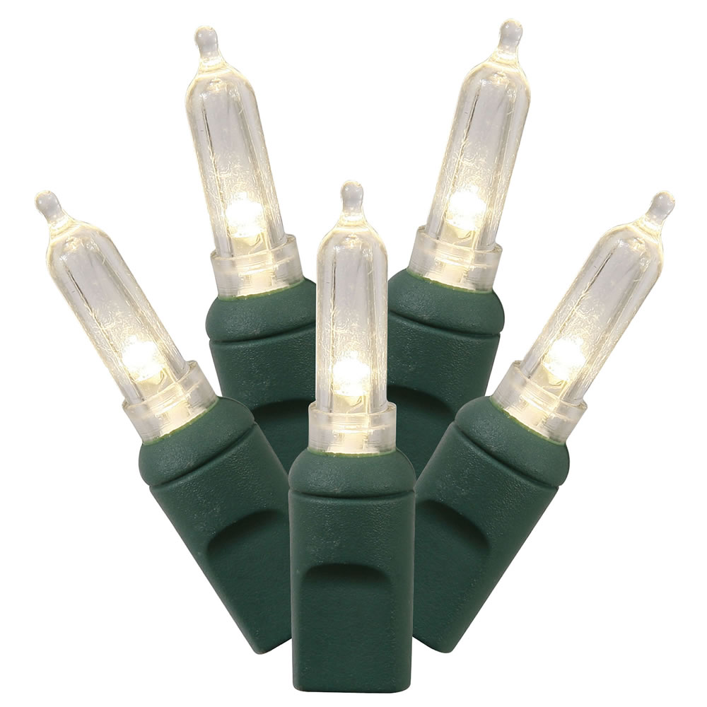 100 Commercial Grade LED Italian M5 Smooth Warm White String Mini Light Set Green Wire Polybag